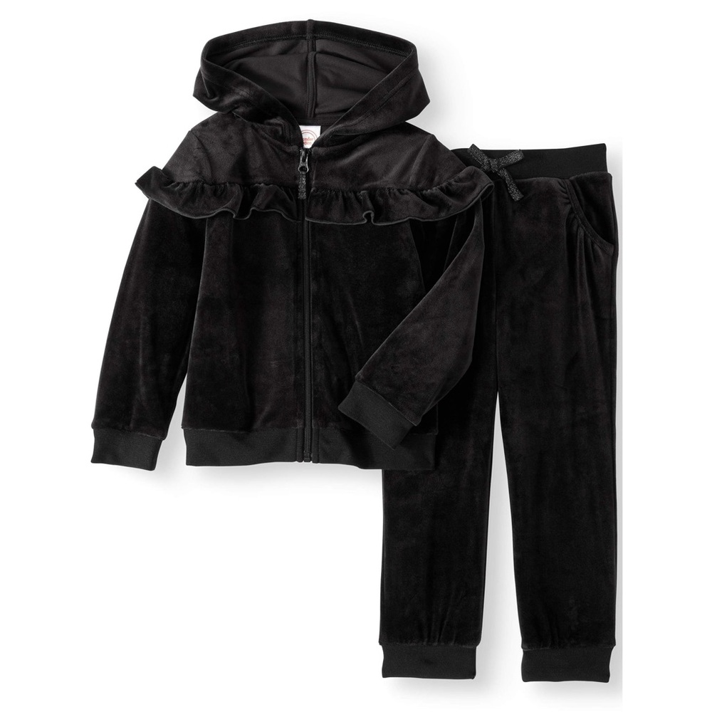 Toddler Girls' Ruffle Velour Track Suit,2pc